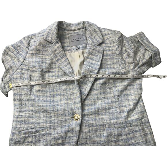 QVC Susan Graver Knit Tweed Short Sleeve Blazer Wind Blue NWOT Size L - Picture 9 of 10
